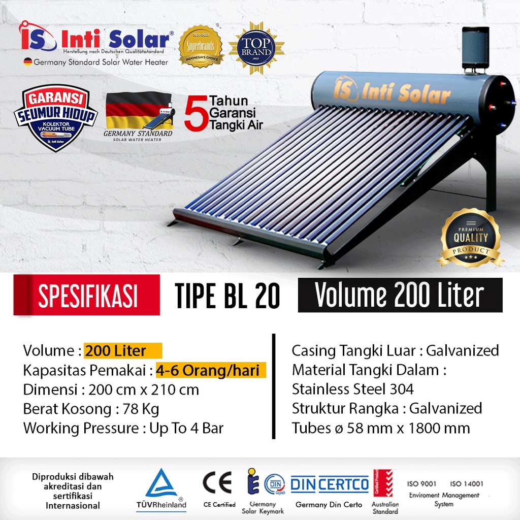 Jual Inti Solar Water Heater 200Ltr Tipe BL20 Pemanas Air Tenaga Matahari |  Shopee Indonesia