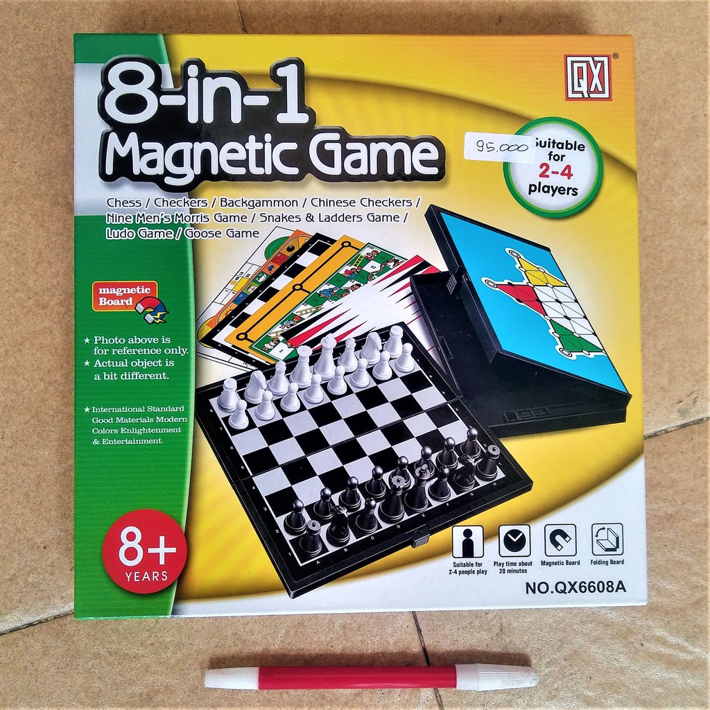 Jual Mainan GAMES 8 in 1 Catur Halma Ular Tangga Ludo Backgammon magnet ...