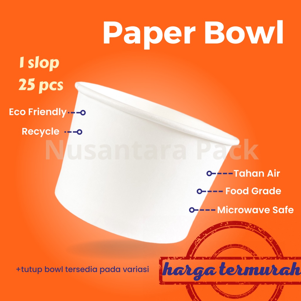 Jual PAPER BOWL 800 ML (27 Oz) + Tutup Lid / Rice Bowl / Mangkok Kertas ...