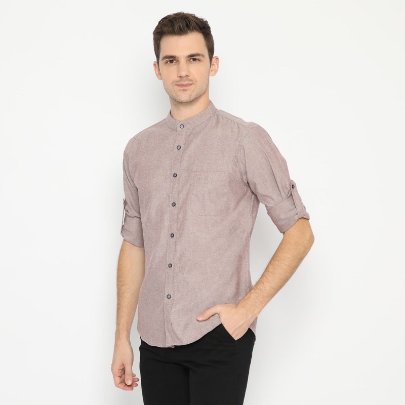 Jual Code Male - Zayn Kemeja Pria Kerah Koko Maroon Lengan Panjang ...