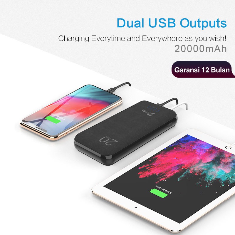 Jual Power Bank dual usb 20000mAh 5V 2A Fast Charging Dual Output Data ...