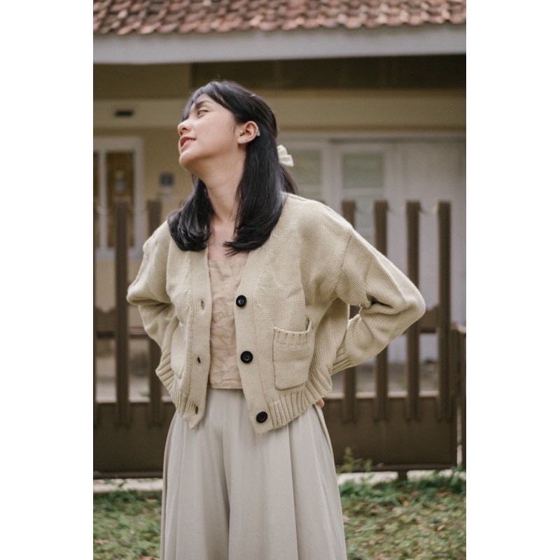 Jual Real Pict !! cardigan zara knit Kancing Saku Crop Wanita