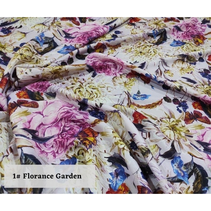 Jual Kain Print Bunga Sutra / Mosscrepe - Florance Garden (Per 0,5 ...
