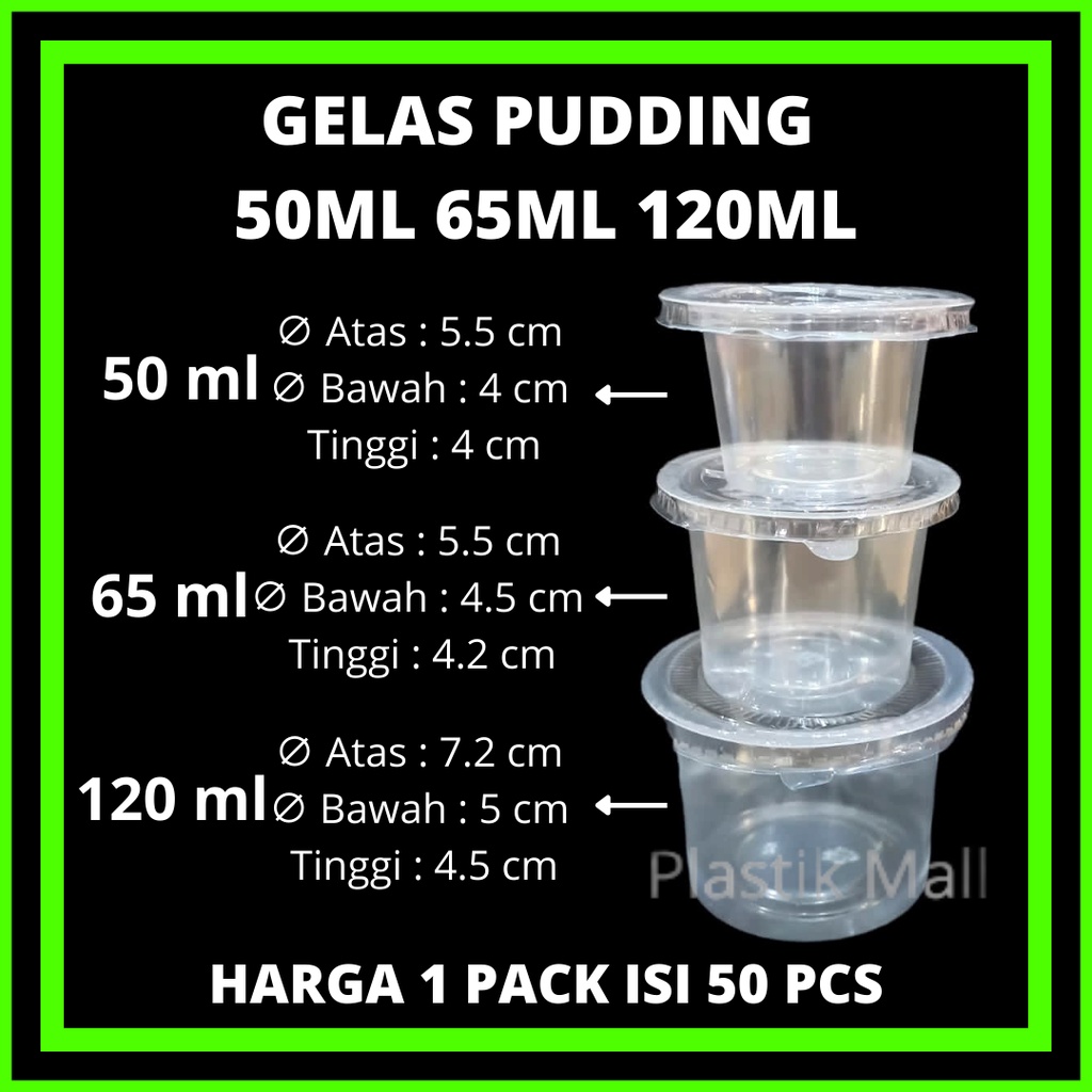 Jual Gelas Cup Jelly Agar Puding 50ml 65ml 120ml 50pcs Tutup Cup Plastik Puding Cup Gelas 9107