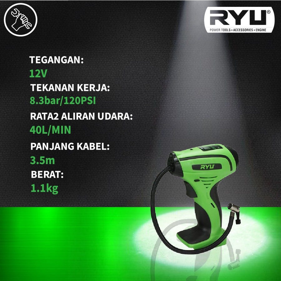 Jual RYU RCC12 Pompa Angin Ban Mobil DC Mini Air Compressor 12V ...