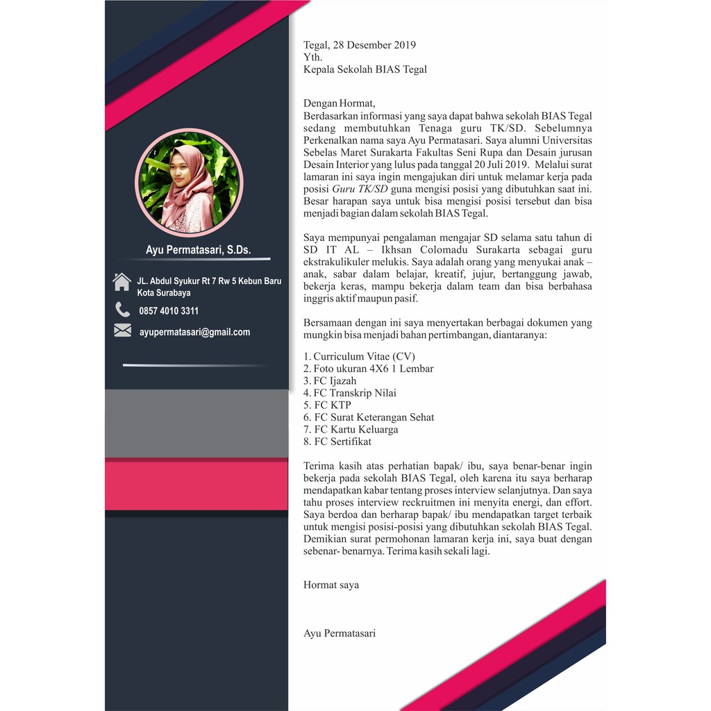 Jual Desain Surat Lamaran Kerja (Soft File Ms. Word/JPEG/PDF) | Shopee