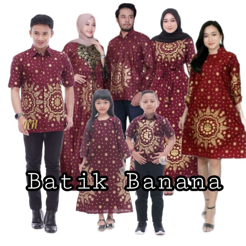 Jual Batik Couple Keluarga Modern Terbaru Set Couple Batik Keluarga Motif Matahari Merah 6287