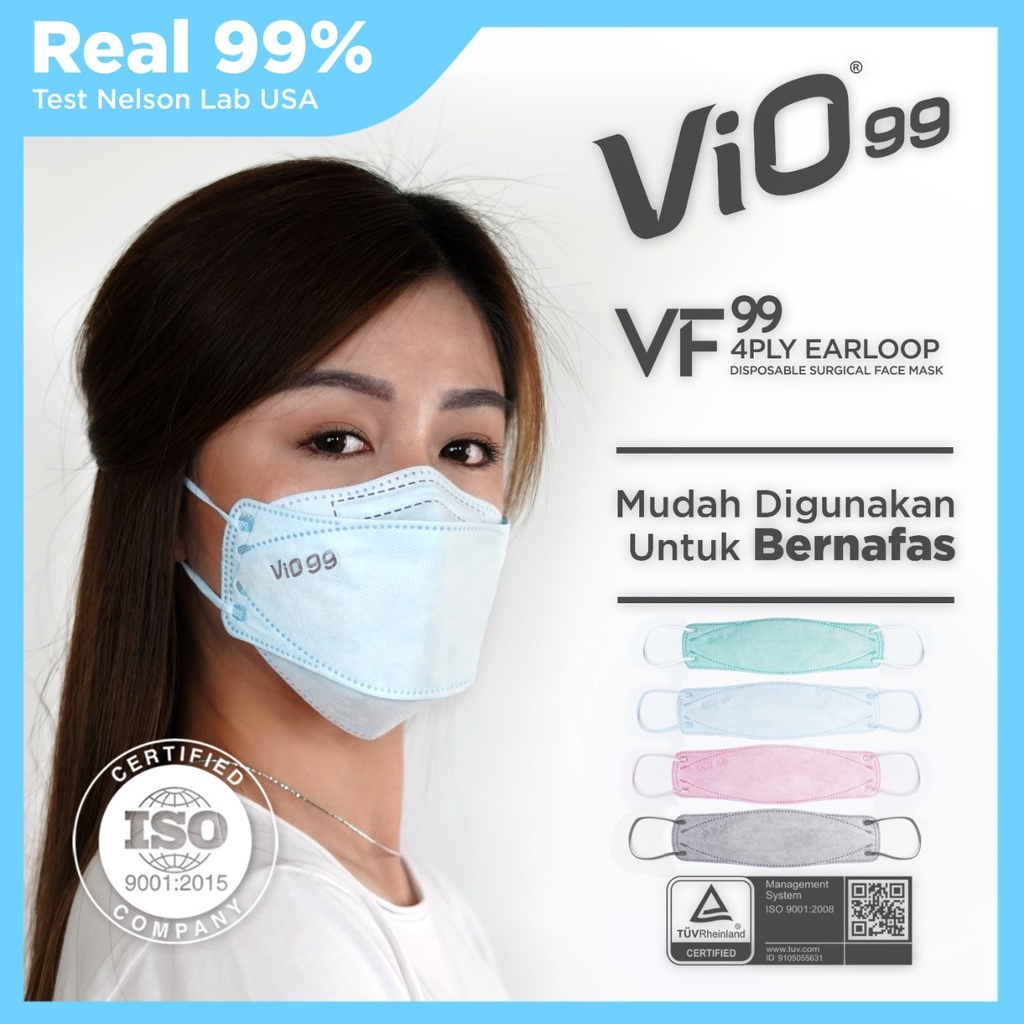 Jual MASKER MEDIS VIO VF99 4 PLY FILTRASI VIRUS 99% WARNA BABY isi 10 ...