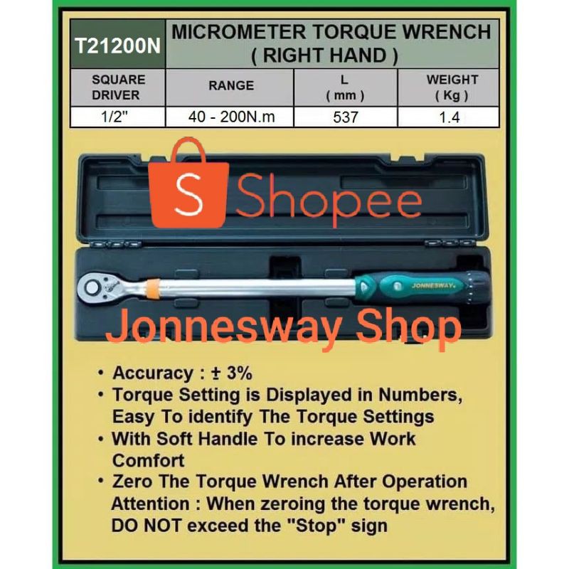Jual JONNESWAY 1/2"DR MICROMETER TORQUE WRENCH ( RIGHT HAND ) JONESWAY