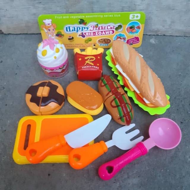 Jual Set Mainan Restoran Fast Food Anak Edukatif Makanan Kue Potong ...