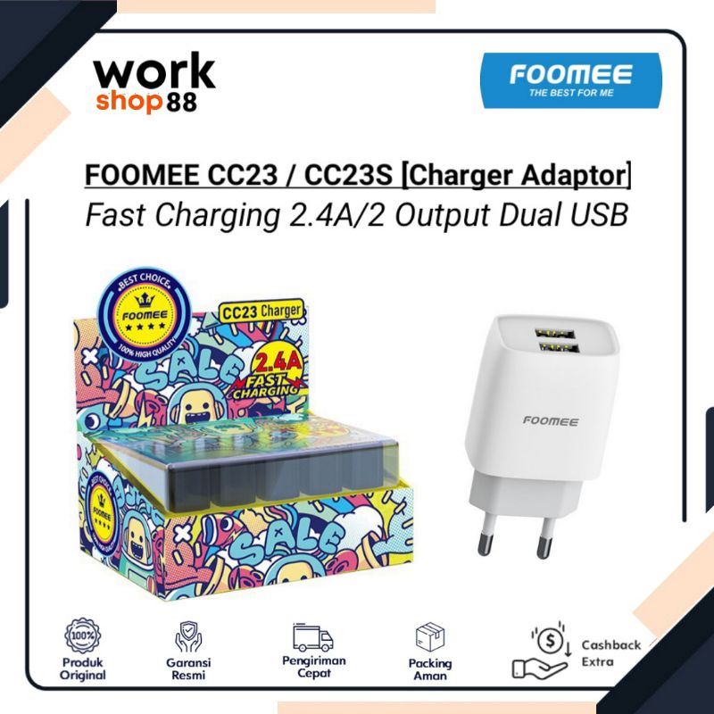 Jual Baru FOOMEE CC23 / CC23S Adaptor Charger 2.4A Fast Charging Dual ...