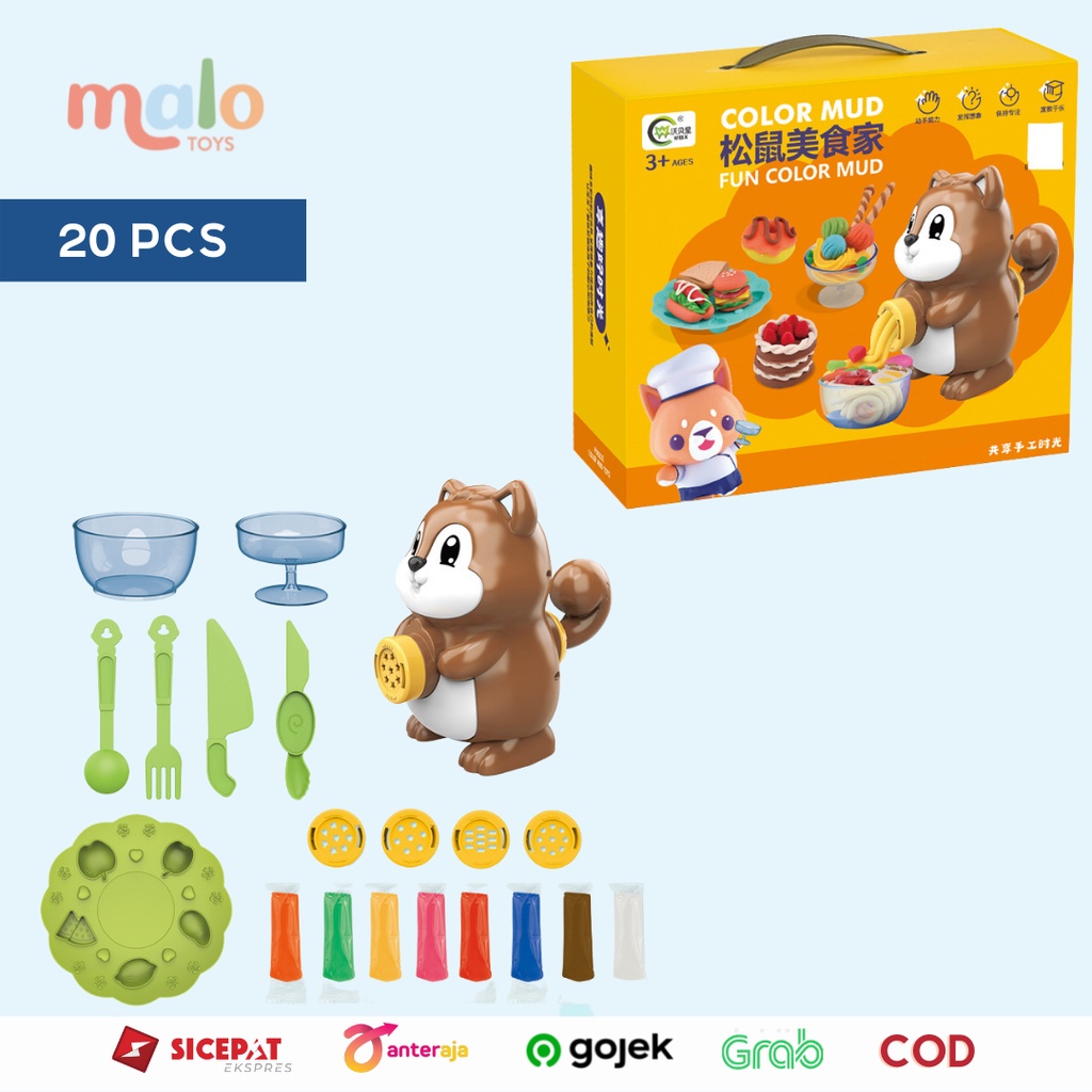 Jual MALOTOYS - Playdoh Dino Squirrel Noodle Maker Playdough Clay ...