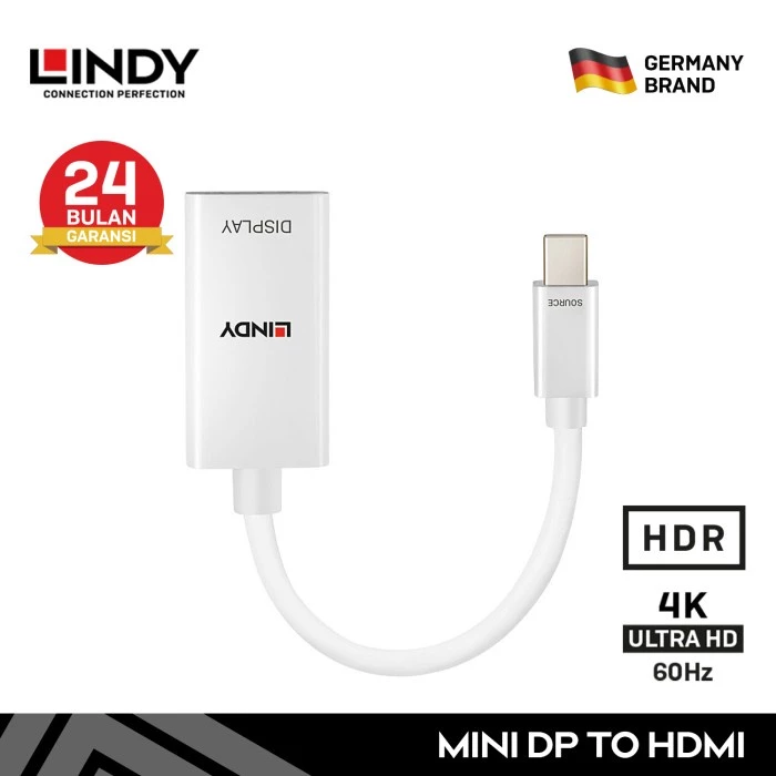 LINDY 41063 Mini DisplayPort DP to HDMI 18G 4K HDR Active Converter
