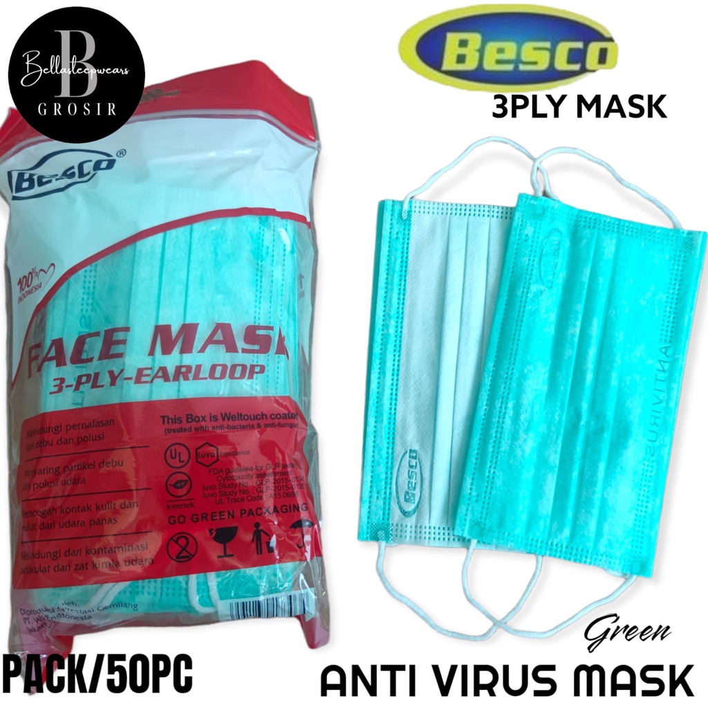 Jual BESCO DMS - MASKER 3PLY ANTI VIRUS TEBAL MEDICAL GRADE Earloop BOX ...