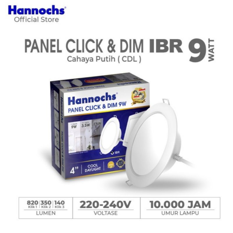 Jual HANNOCHS DOWNLIGHT LED PANEL CLICK N DIM 9W 9 WATT BULAT INBOW ...