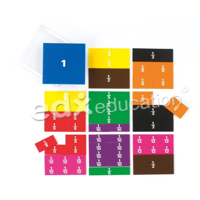 EDX Education 53852 Pezzi Di Frazione Quadrata Stampati, 51 Pezzi In Plastica, 1 Intero 10x10 Cm, Per Imparare Le Frazioni, Matematica Per Bambini - 6