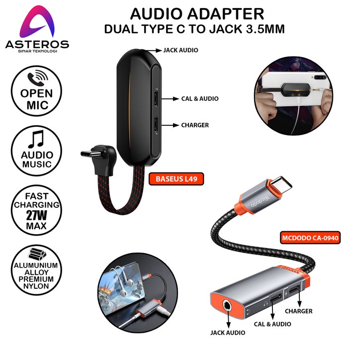 Jual Baseus Converter Splitter Audio 3 In 1 L49 Dual Type C + Jack 3 ...
