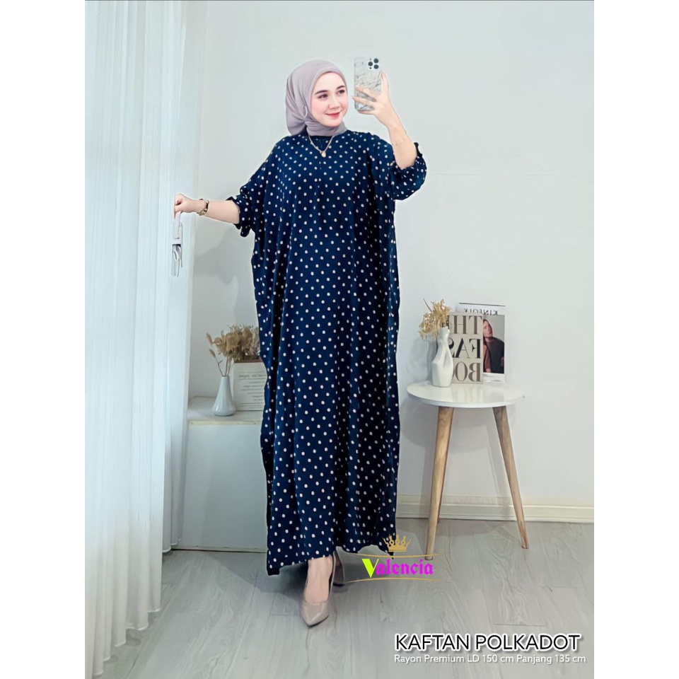 Jual Polkadot Kaftan Wanita Rayon Batik Premium Gamis Jumbo