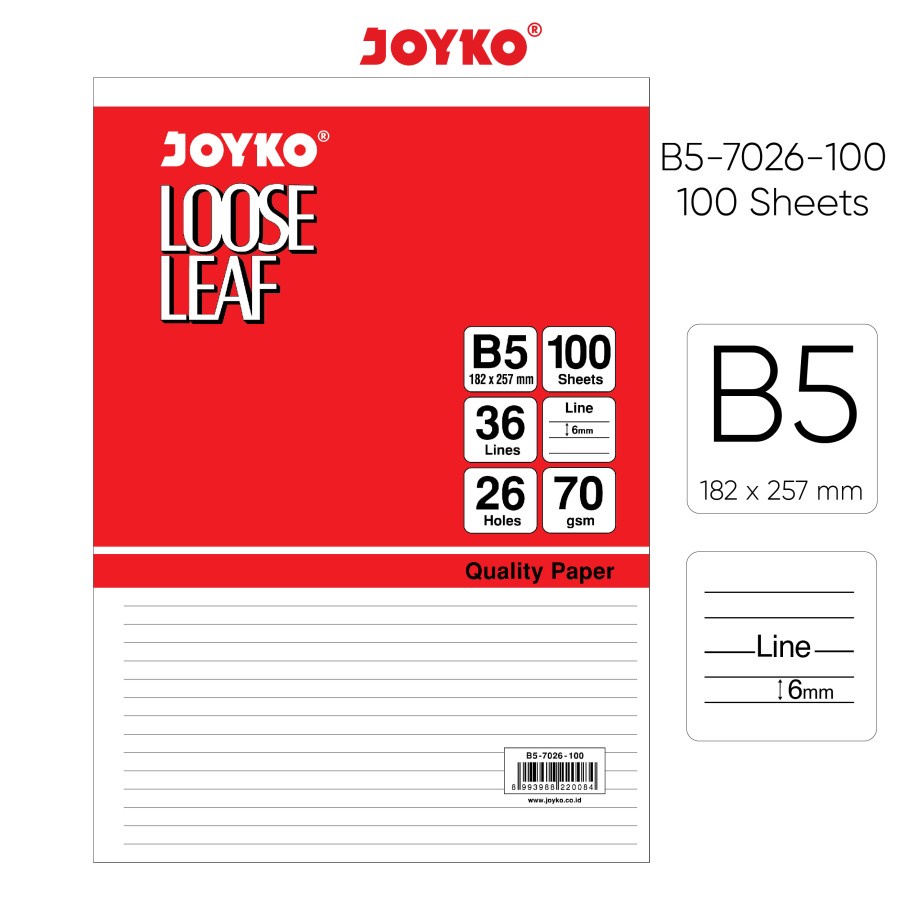 Jual Loose Leaf Joyko Bergaris 7026 B5 100 Lembar / Isi Kertas File ...