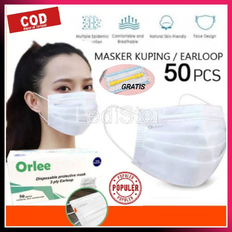 Jual Masker 3 Ply Mask 50 Earloop Tali Kuping Masker Medis Kemenkes 1 ...