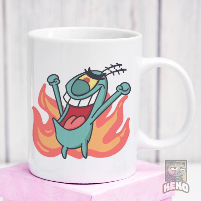 Jual spongebob plankton evil laugh Mug Gelas Keramik Unik | Shopee ...