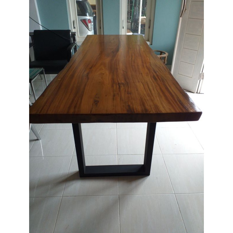 Jual !Meja trembesi SOLID 150 cm ..kaki besi Hollow 4 x 8 cm ..FULL ...
