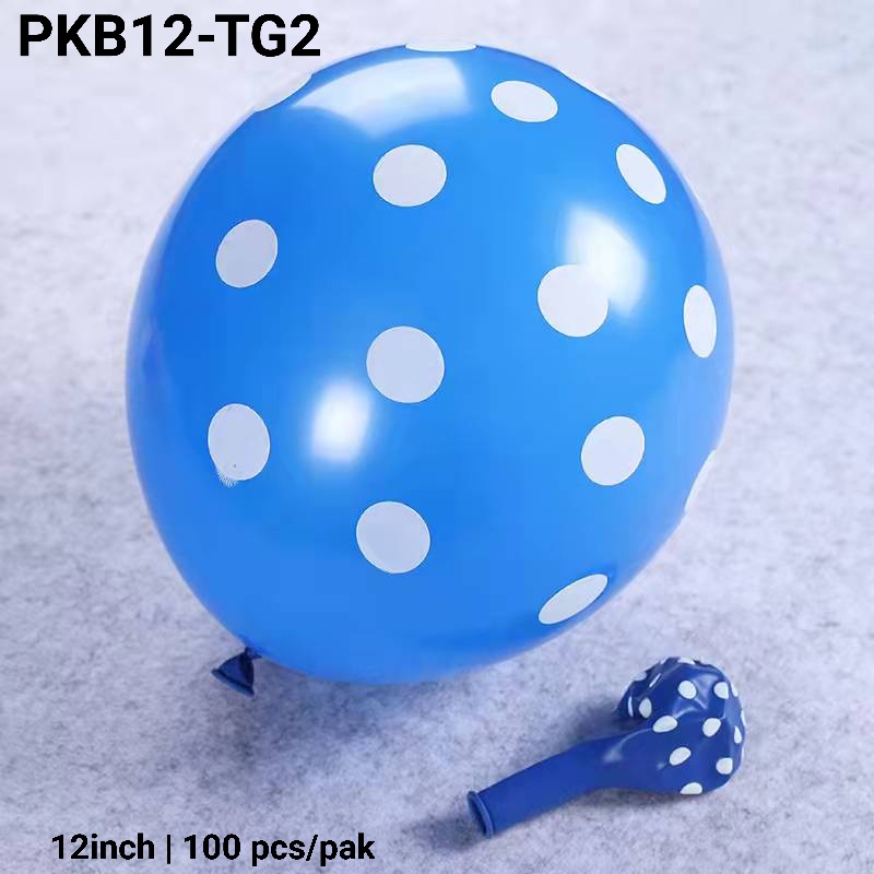 Jual PKB12 TG2 Balon Latex 12 Inch Isi 100 Polkadot Biru Totol Putih Balon Latex Bulat Polkadot