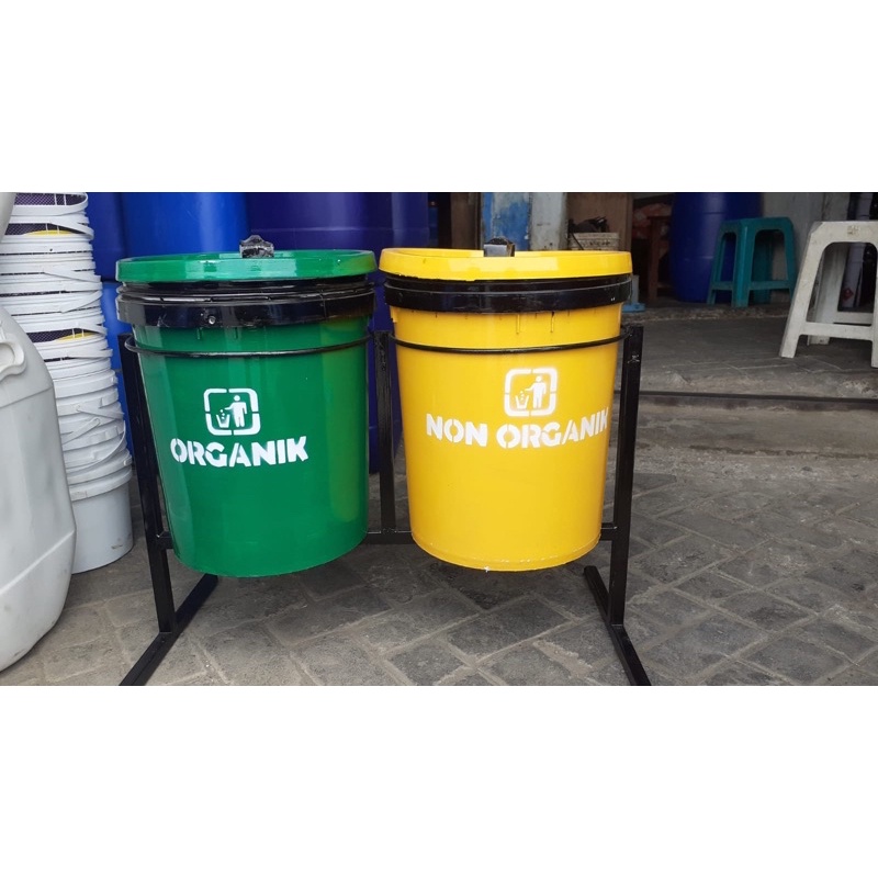 Jual JUAL TEMPAT SAMPAH 1 SET FIBER 2 PILAH, TONG SAMPAH 2 PILAH WARNA