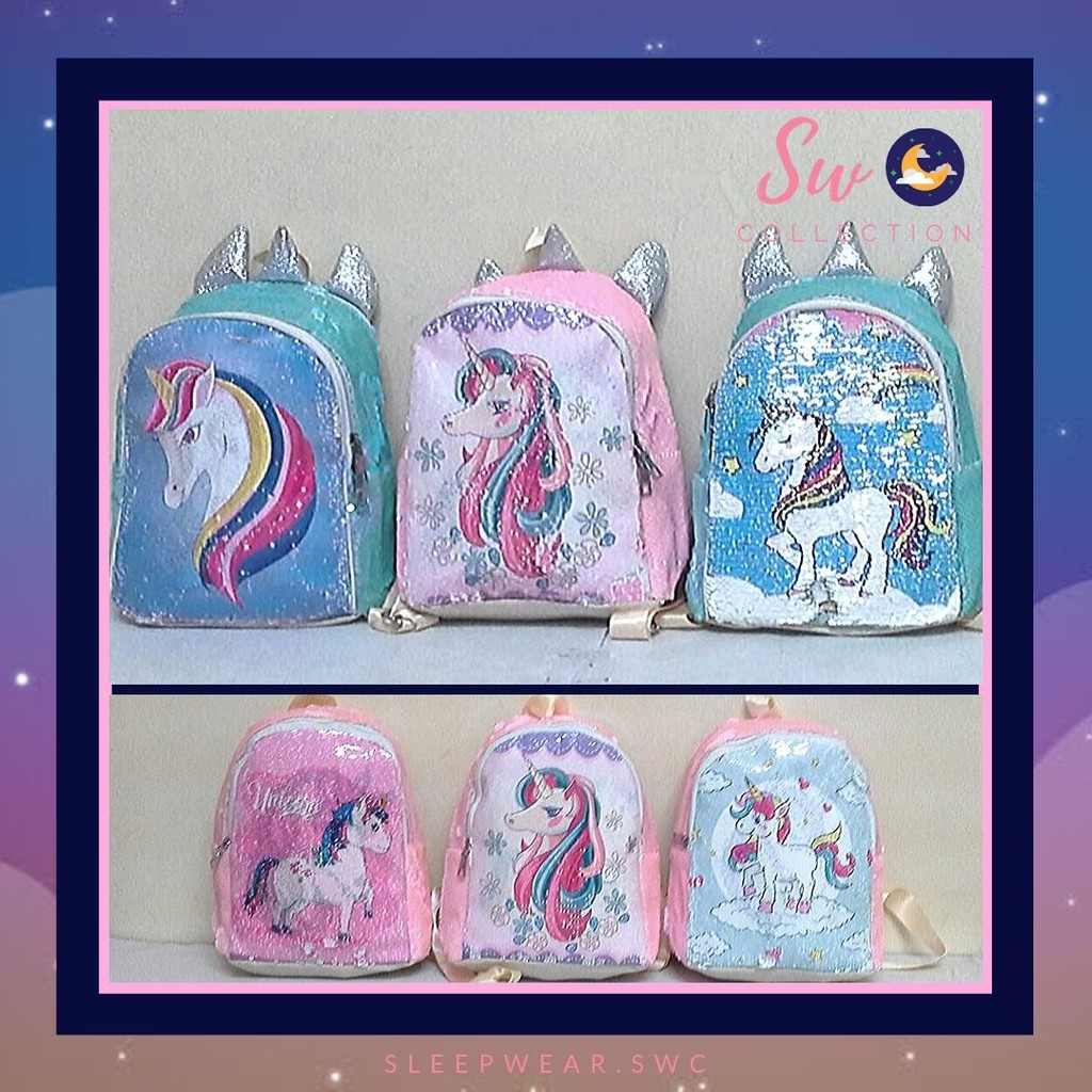 Jual Tas Ransel Unicorn tanduk Flip sequin / Tas Kuda Pony Flip sequin ...