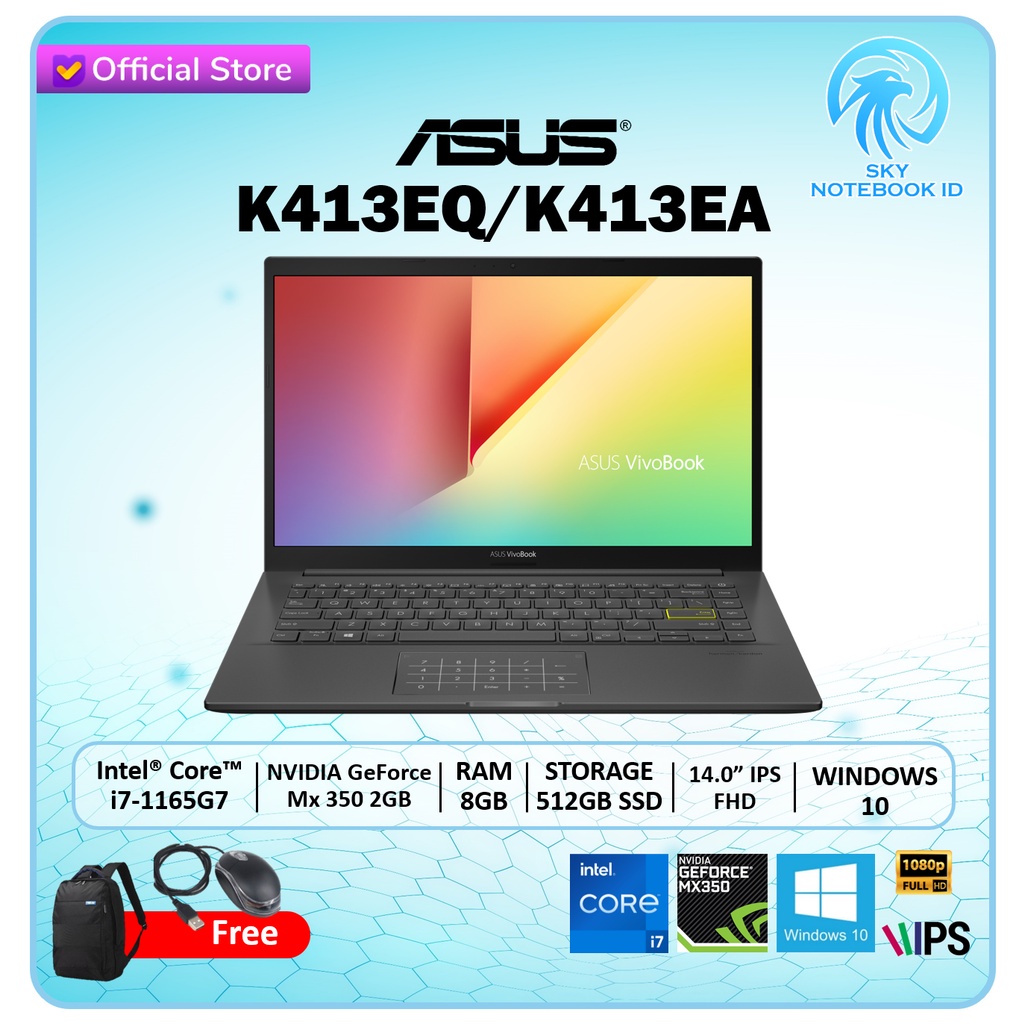 Jual Laptop Asus Vivobook K413eq I7 1165g7 8gb 512ssd Nvdia Mx350 2gb W10ohs 140fhd Ips