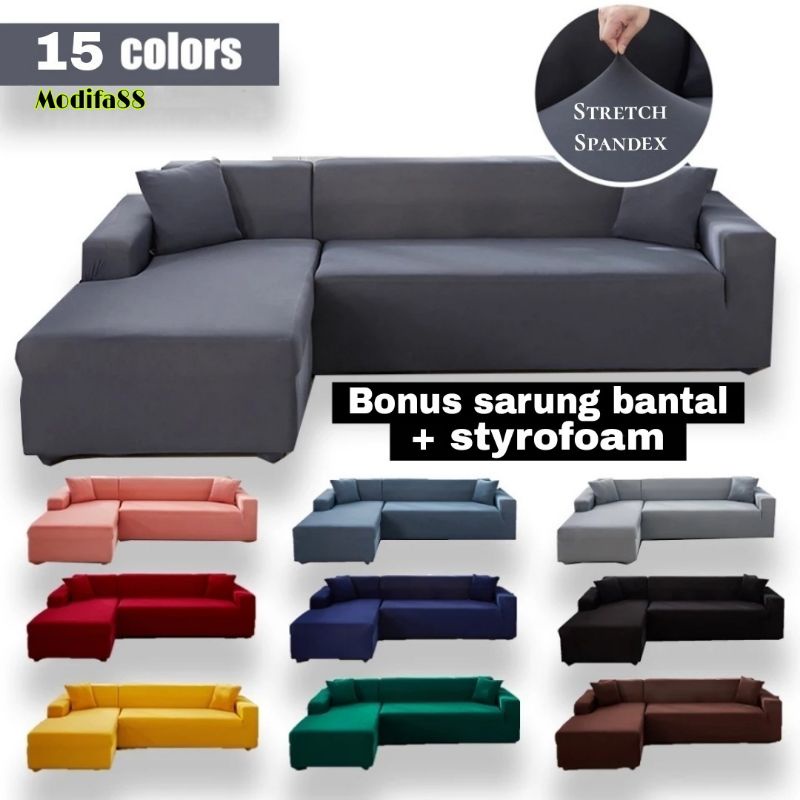 Jual Sarung SOFA POLOS letter L bahan stretch Cover sofa L SHAPE