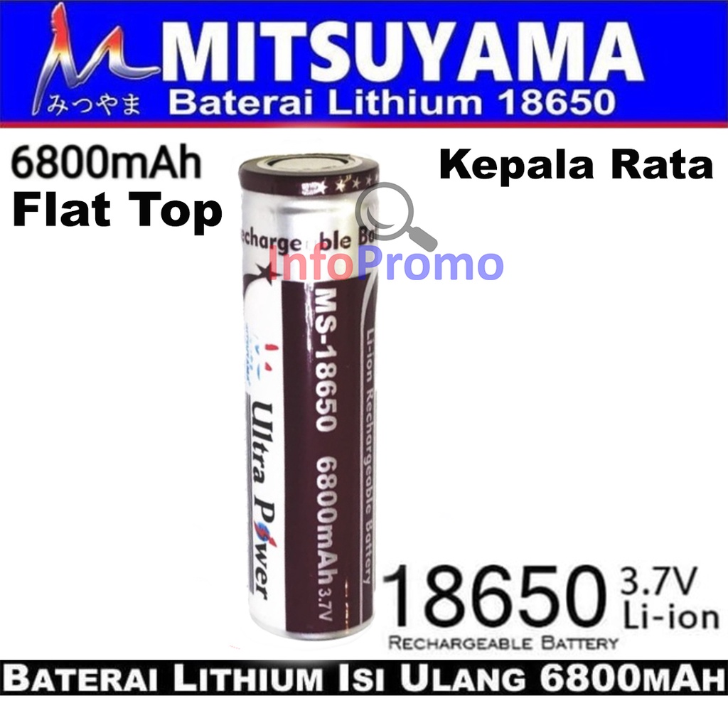 Jual Flat Top Baterai Cas 18650 Ultra Power 6800mah Mitsuyama Kepala Rata Rechargeable Battery 3565