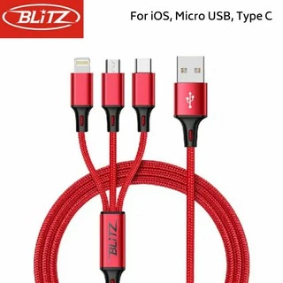 BLiTZ Kabel Charger Metal Kain 3in1 Multi Type C Micro USB Lightning
