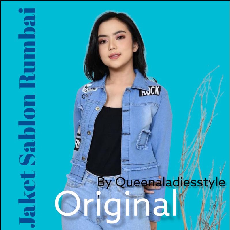 Jual NEW_JAKET JEANS KERAH WANITA MODEL SABLON RUMBAI |DENIM | JAKET ...