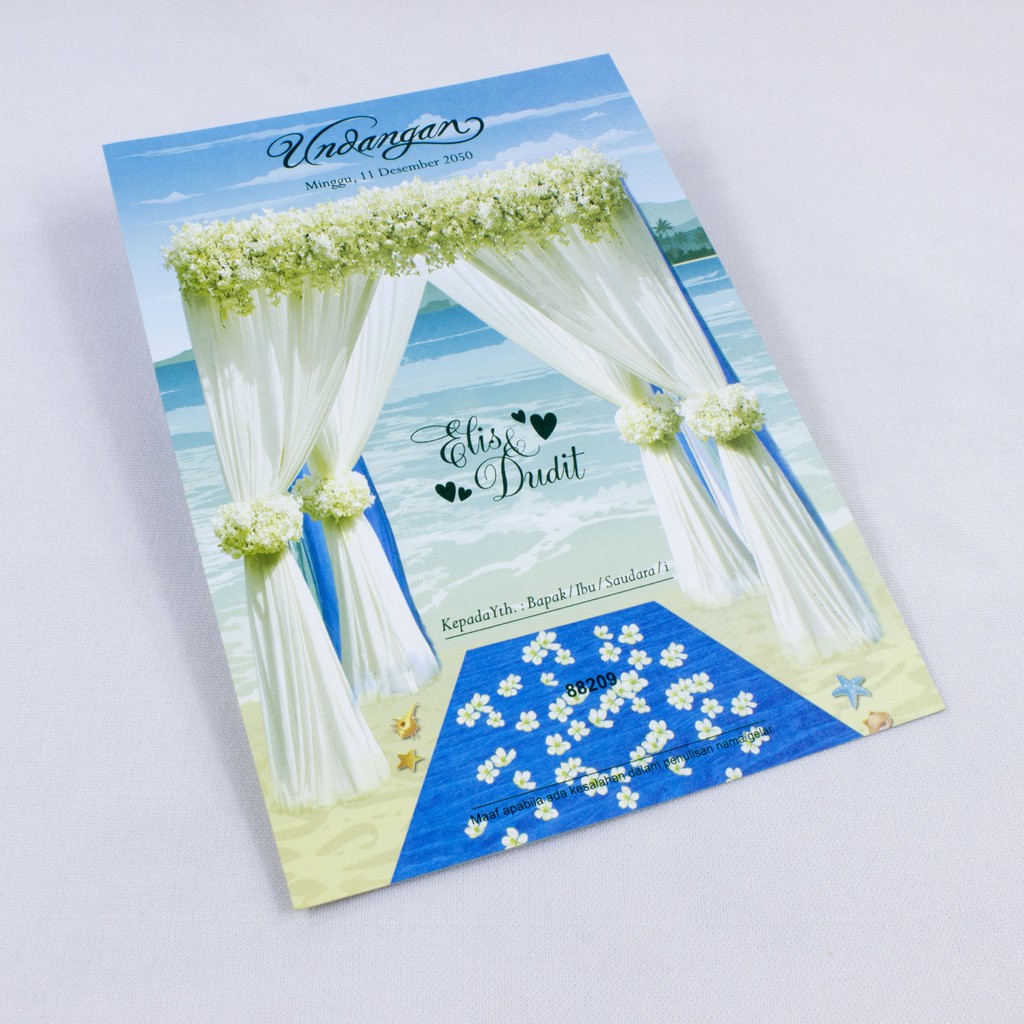 Jual Cetak Undangan Model Erba 88209 Tema Wedding Pantai Free Denah