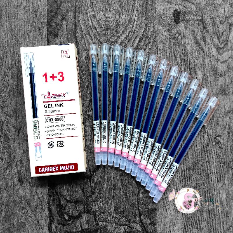 Jual PULPEN GEL CARINEX MUJIO PENA GEL HITAM BOLPEN 12 PCS GEL INK 0 ...
