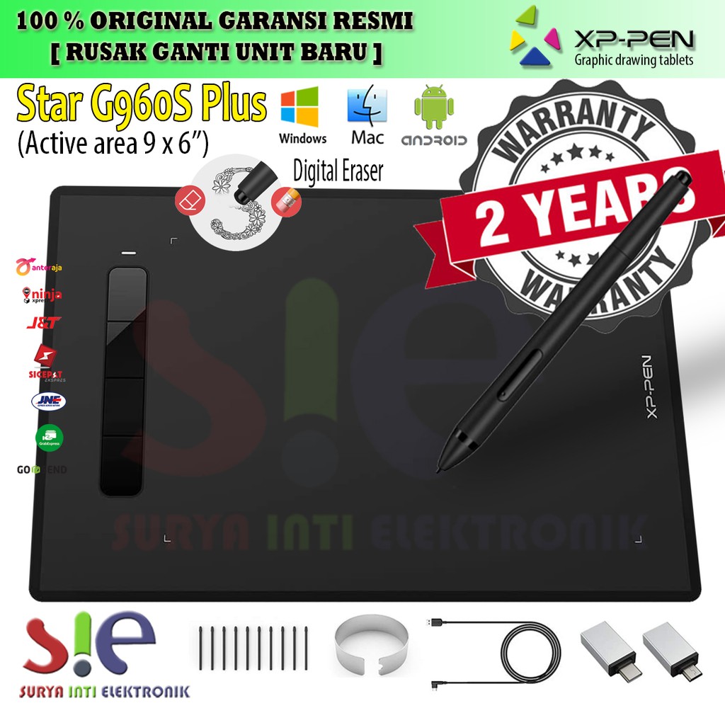 XP-Pen Star G960S Tablette Graphique 9 x 6 avec Fonction d'inclinaison 8192 Niveaux de Pression, pavé à Dessin Compatible avec PC/Android