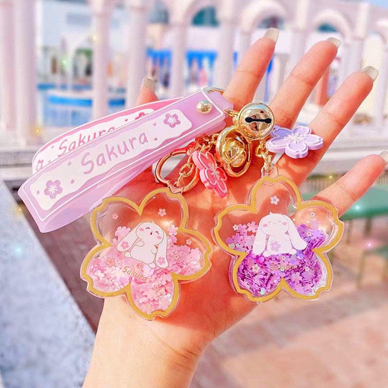 Jual Gantungan Kunci Liquid Floating Key Chain Sakura Rabbit ...