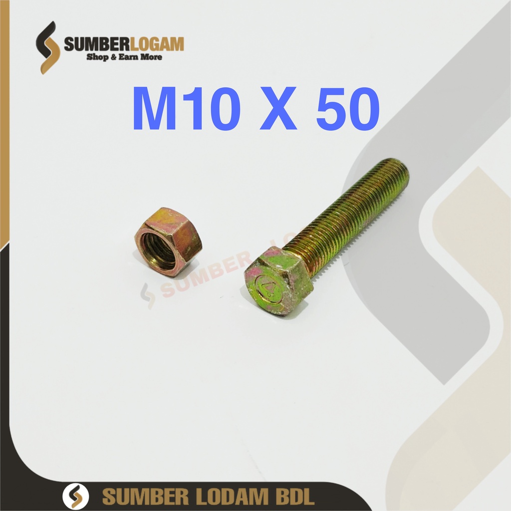 Jual BAUT MUR HEX KUNING M10 X 50 | Shopee Indonesia