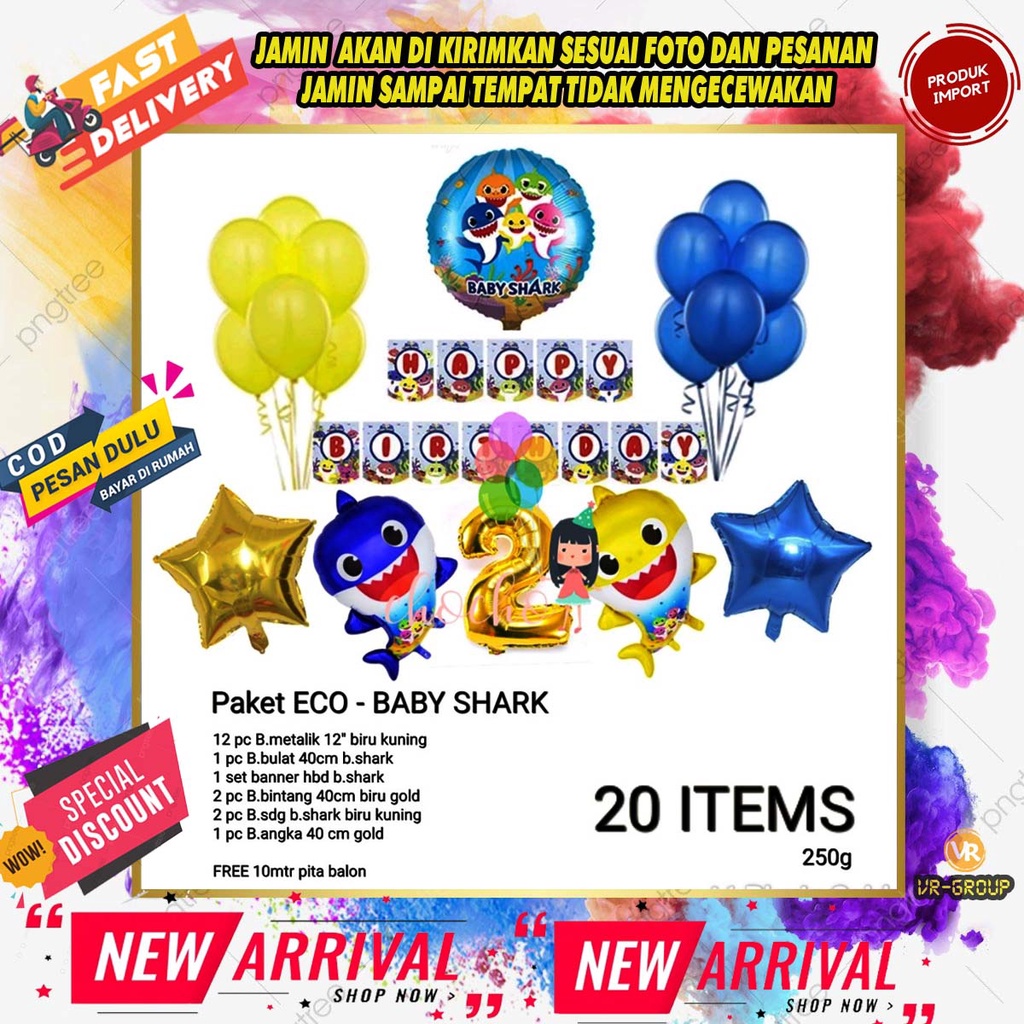 Jual DEKORASI ULANG TAHUN BABY SHARK TEMA ULANG TAHUN BABY SHARK