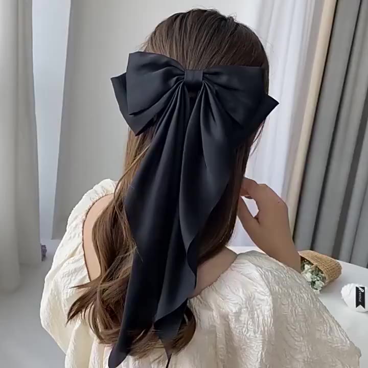 Jual COD ️ Jepit Rambut Pita Hitam Besar putih Elegan Panjang Pita ...