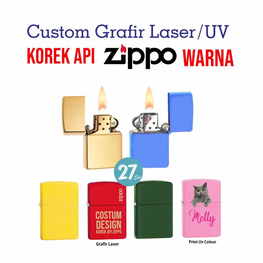 Jual Custom Cetak Ukir Laser Grafir Print Uv Korek Api Zippo Warna