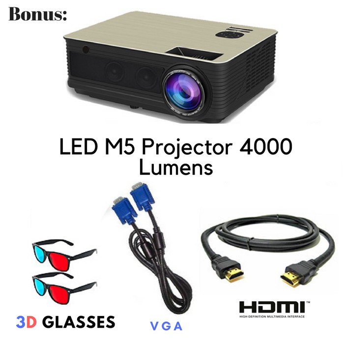 Jual promo kualitas HTP 3D Mini Projector M5 4000 Lumens Gold Garansi 1 ...
