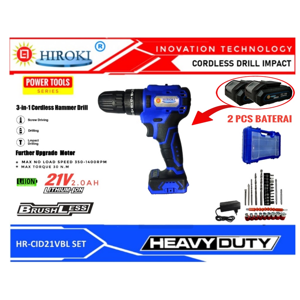 Jual MESIN BOR CORDLESS OBENG TEMBOK BESI KAYU IMPACT WALL DRILL HIROKI ...