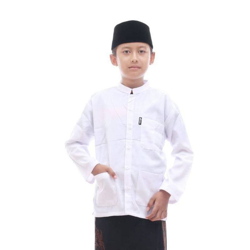 Jual Baju koko haibah anak remaja sd smp putih polos lengan panjang