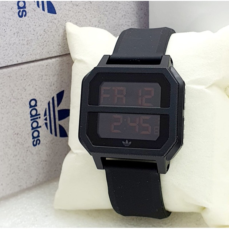 Jual JAM TANGAN ADIDAS FULL BLACK HITAM DIGITAL LED LIGHT RUBBER