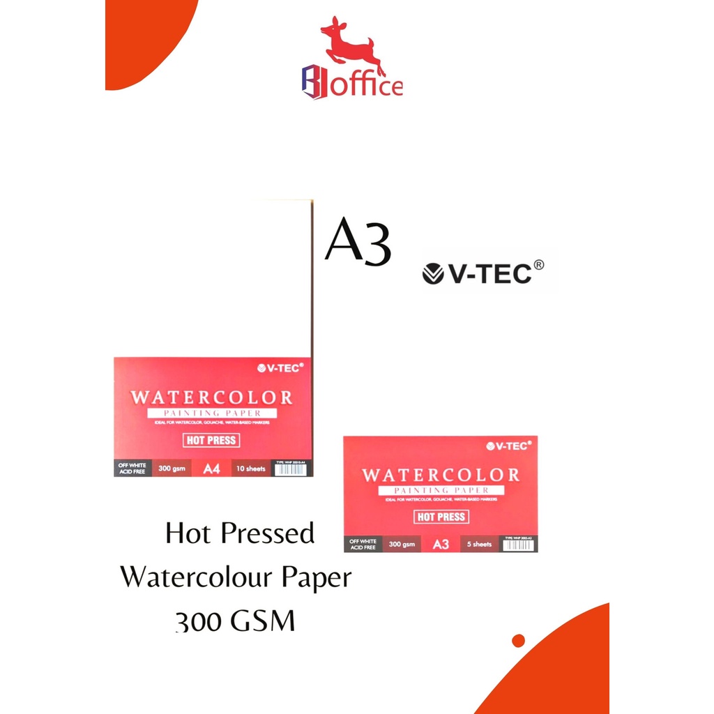 Jual V-TEC Watercolor Paper Hot Pressed A4 A3 300 Gsm - Lembaran ...