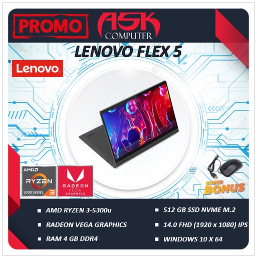 Jual lenovo ideapad flex 5 ryzen 3 5300u Harga Terbaik & Termurah