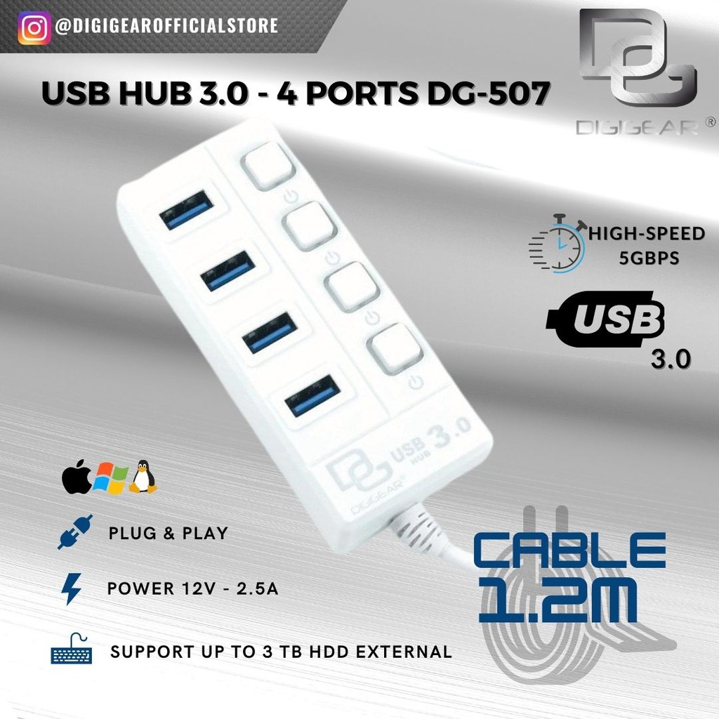 Jual DIGIGEAR | USB HUB 3.0 4 PORT - Hitam | Shopee Indonesia