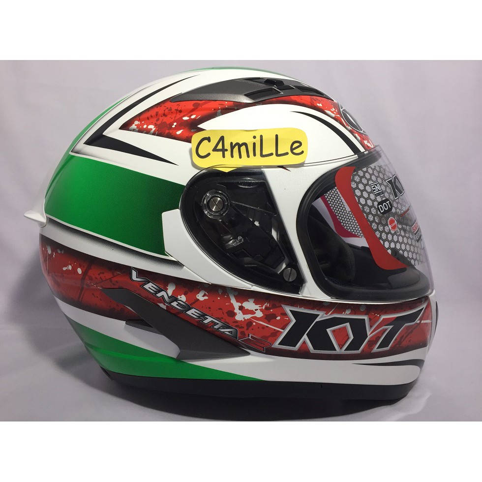 Jual HELM KYT VENDETTA 2 MOTIF 1 WHITE RED GREEN DOUBLE VISOR FULL FACE